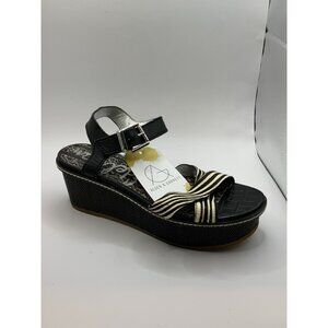 Sam Edelman Black Striped Tina Wedge Sandals, Size 8.5 US 39.5 EUR